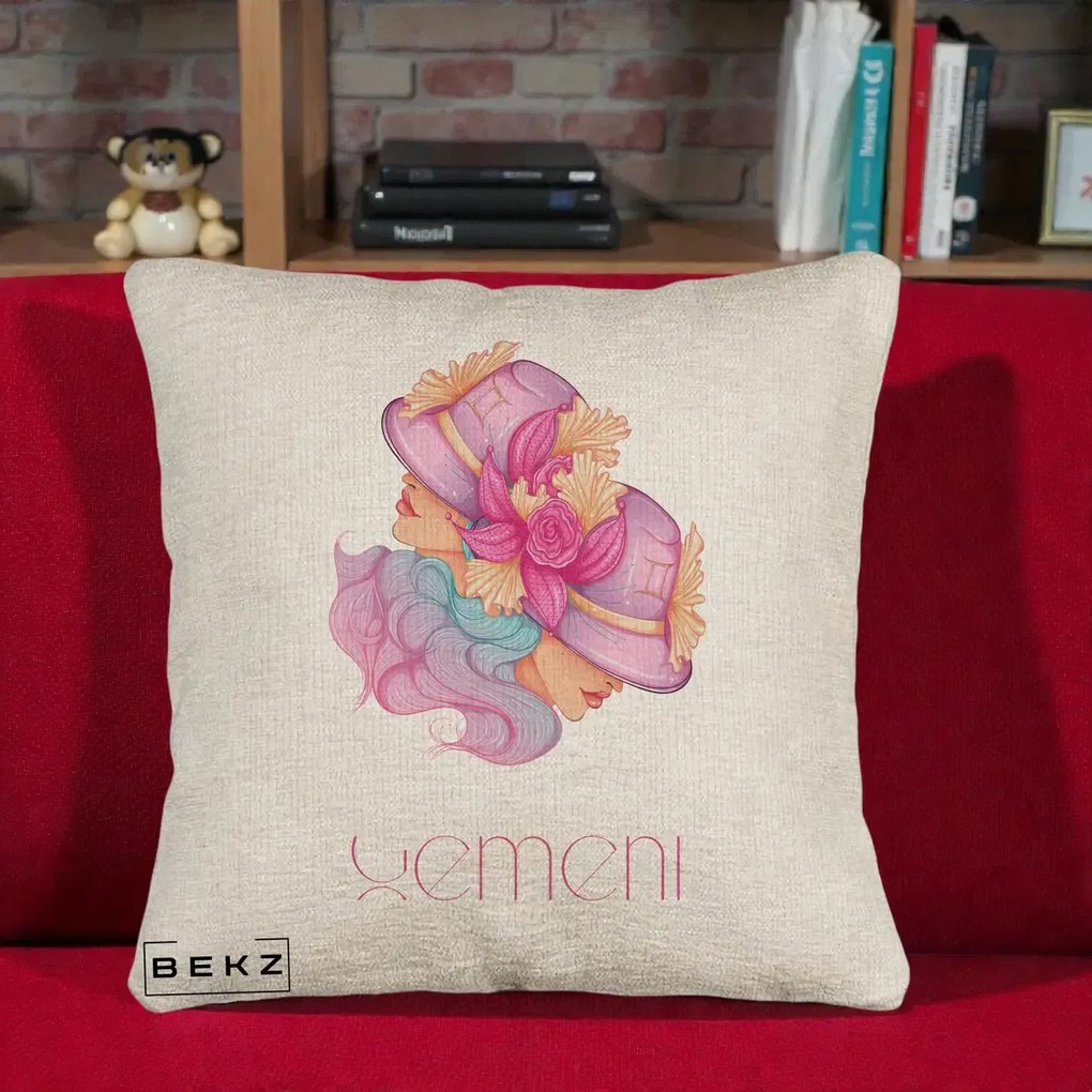 Perna Personalizata Zodie Gemeni, 40x40 cm, Bej Canapea, Husa Detasabila, Perna Inclusa, BEKZ®