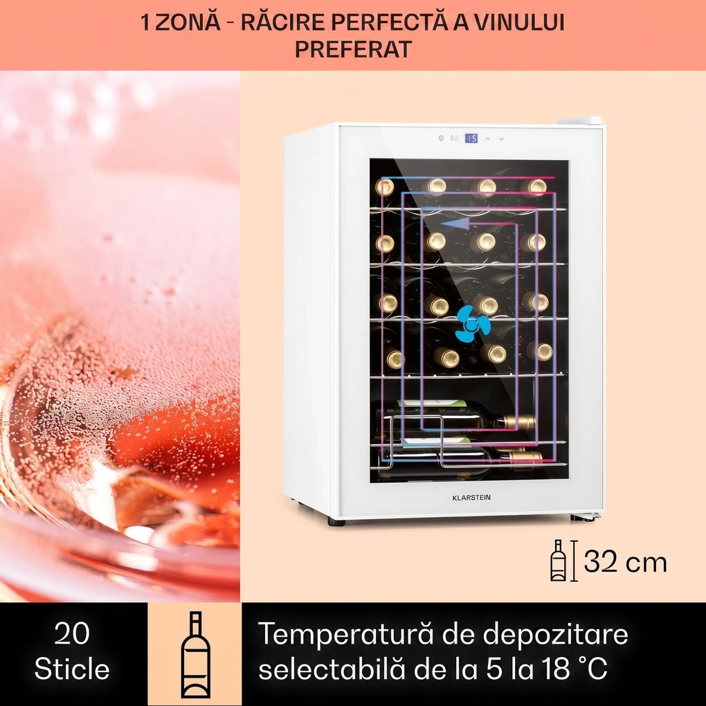 Klarstein Shiraz 20 Uno răcitor de vinuri 53 litri 20 sticle Panou de control tactil 5-18 °C