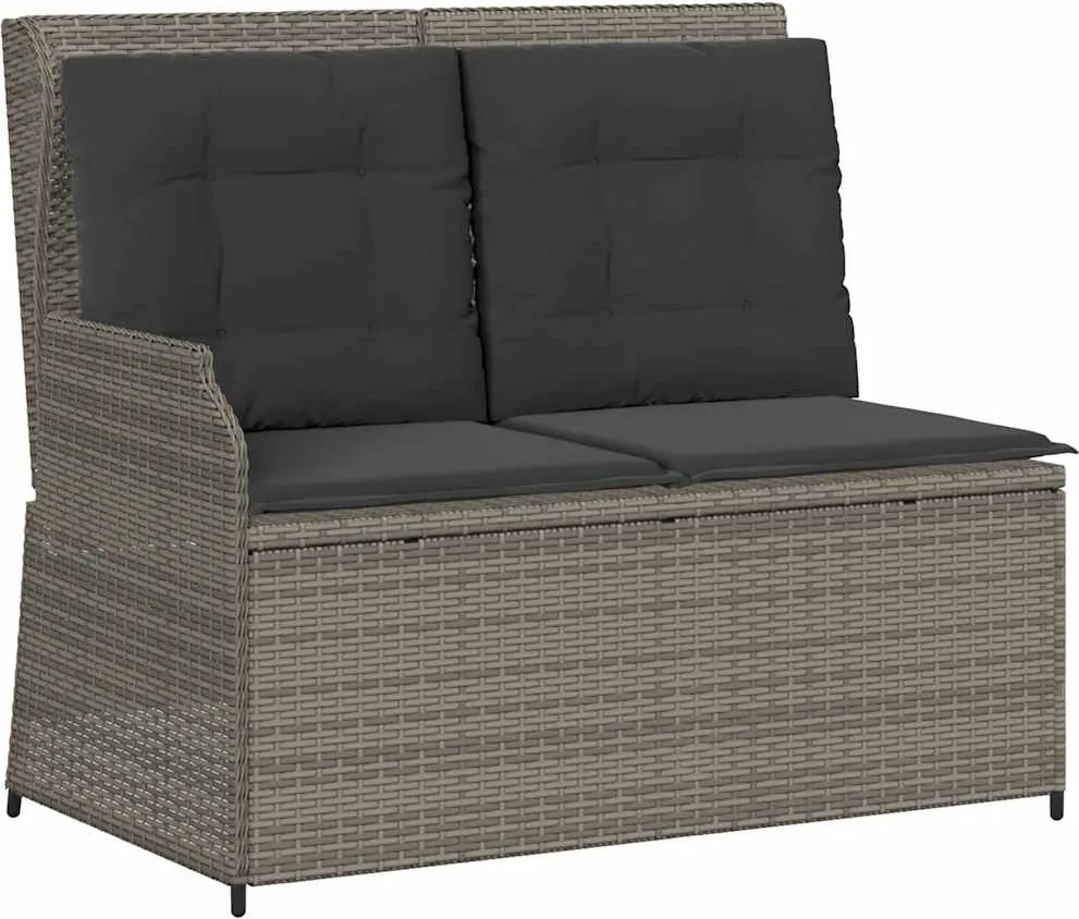 vidaXL Bancă de grădină rabatabilă cu perne, gri, poliratan