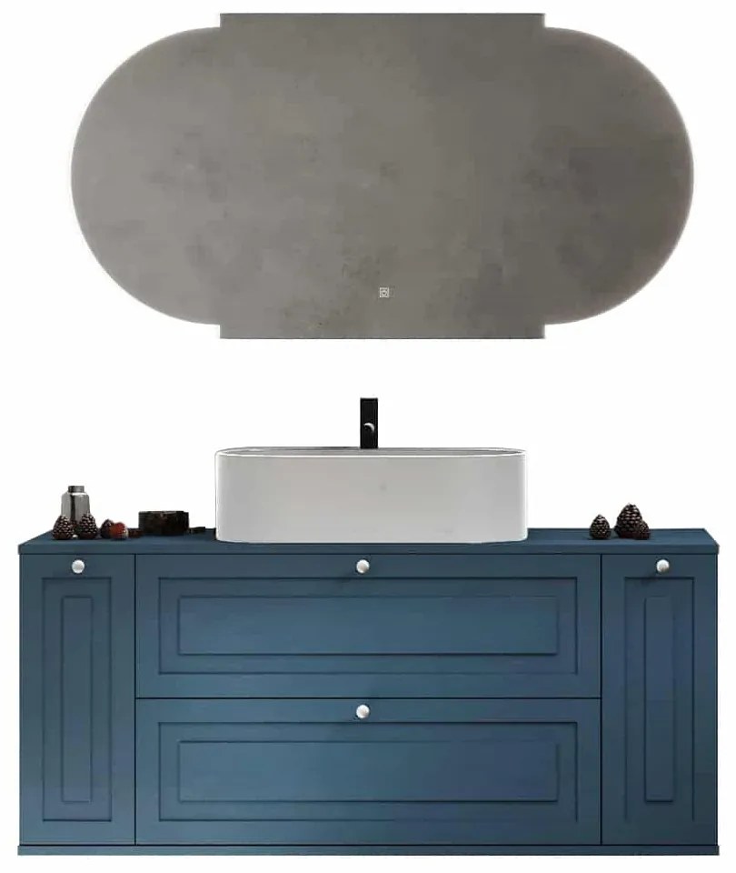 Set Mobilier Baie Suspendat Dellis, Model D2 Albastru Petrol Texturat