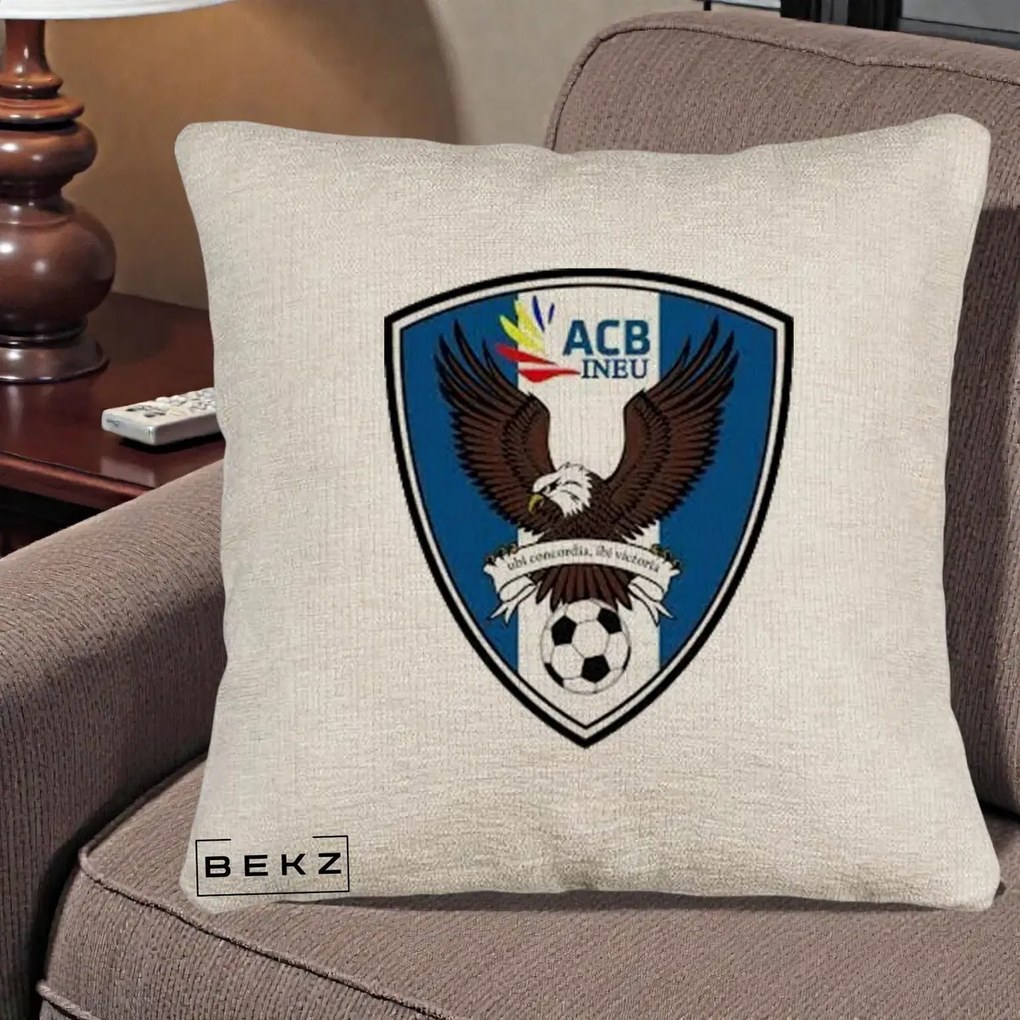 Perna Personalizata ACB Ineu Fotbal, 40x40 cm, Bej Canapea, Husa Detasabila, Perna Inclusa, BEKZ®