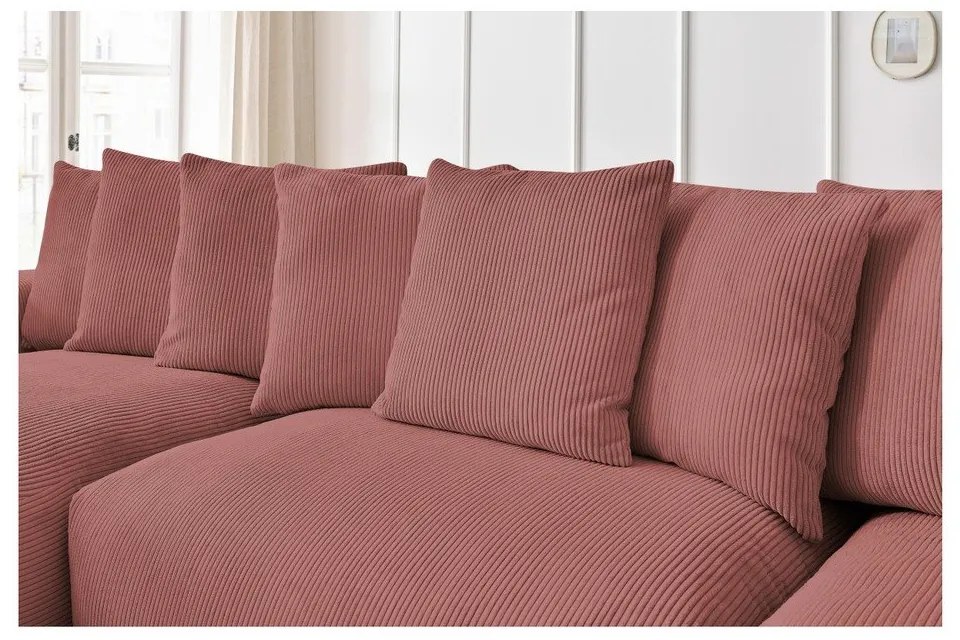 Colțar roz deschis cu tapițerie din catifea reiată Voltaire – Bobochic Paris