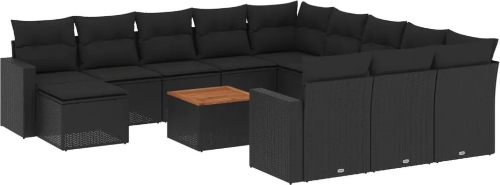 vidaXL Set mobilier de grădină cu perne, 13 piese, negru, poliratan