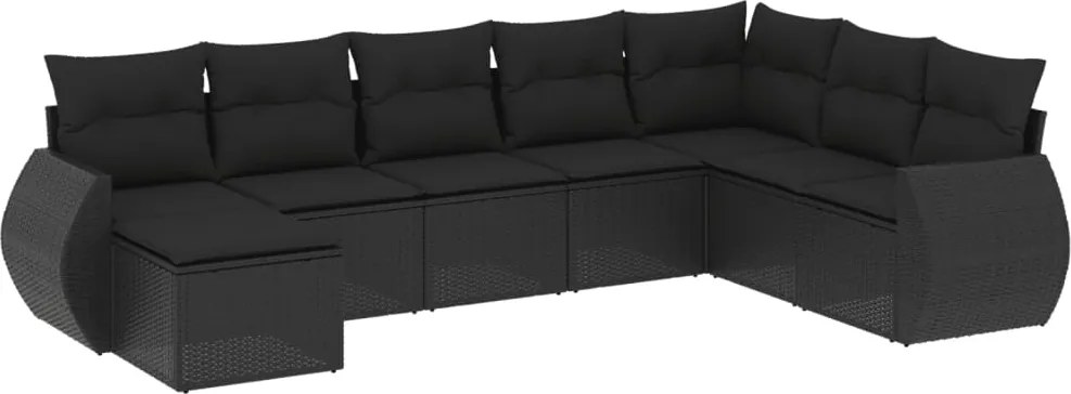 vidaXL Set mobilier de grădină cu perne, 8 piese, negru, poliratan