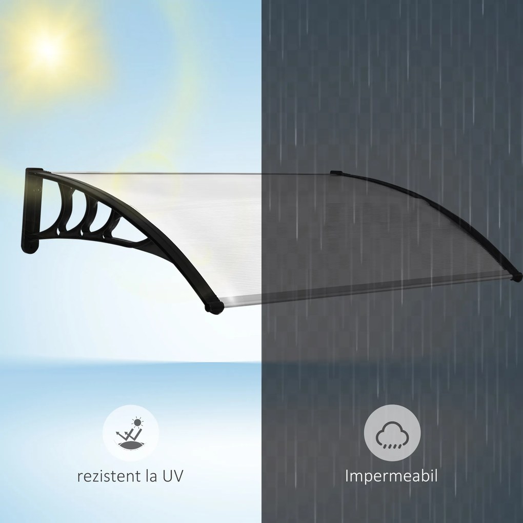 Outsunny Copertină Usa din Policarbonat, Acoperiș pentru Ușă sau Fereastră Impermeabilă Anti-UV, 75x120x23cm, Transparent si negru| Aosom Romania