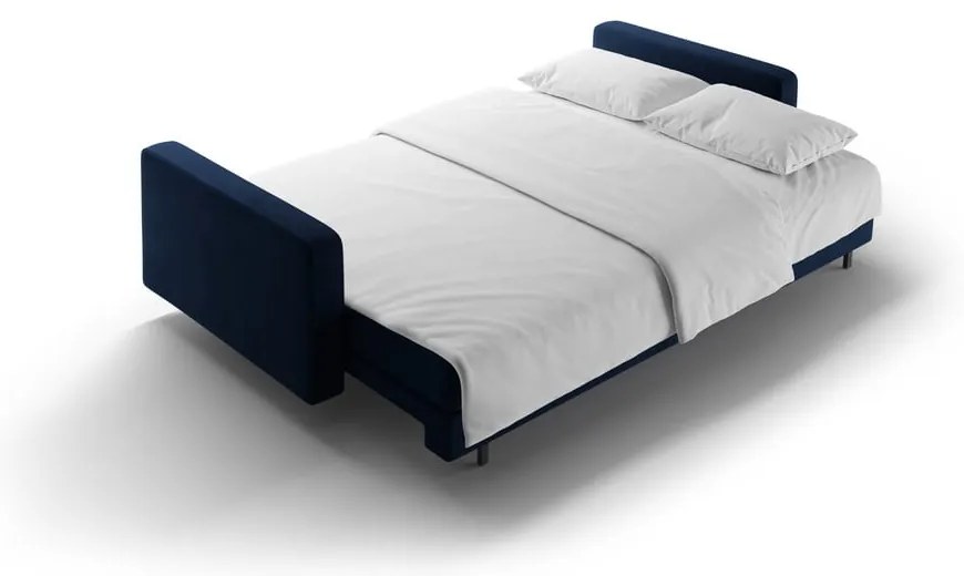 Canapea albastru-închis extensibilă, cu spațiu de depozitare cu tapițerie din catifea 222 cm Bali – Cosmopolitan Design