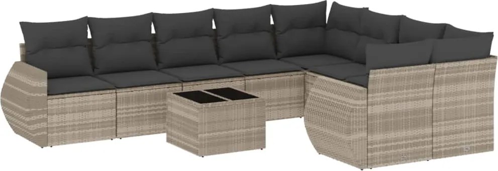 vidaXL Set canapele de grădină cu perne 10 piese gri deschis poliratan