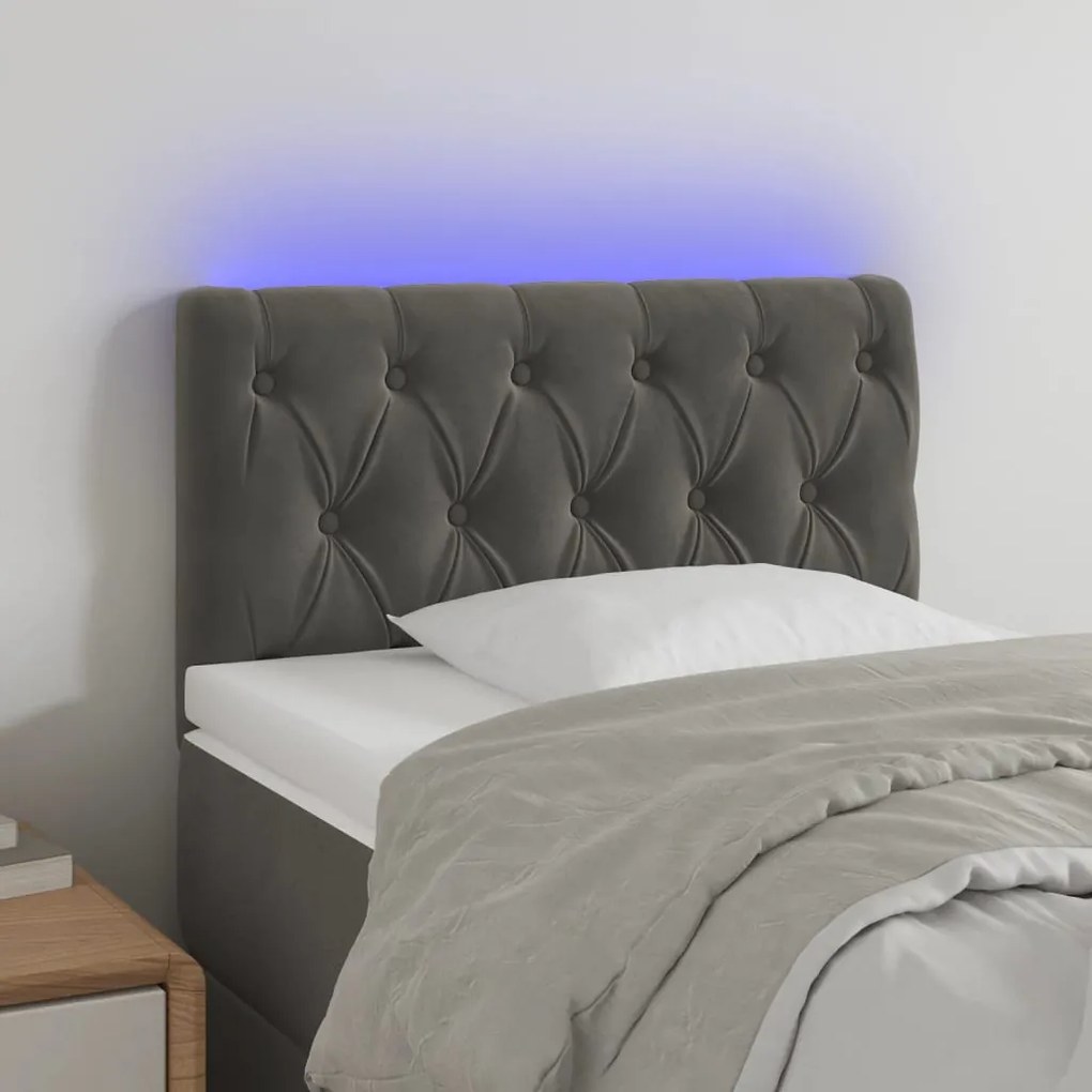 vidaXL Tăblie de pat cu LED, gri închis, 80x7x78/88 cm, catifea