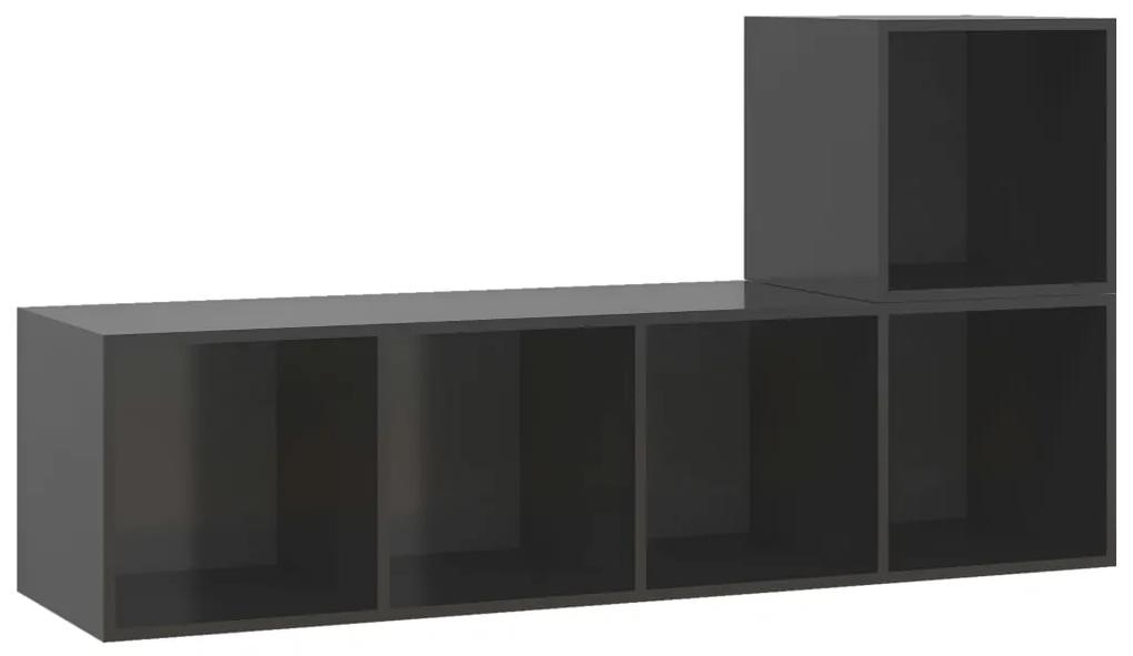 3079807 vidaXL Set dulapuri TV, 2 piese, gri extralucios, lemn prelucrat