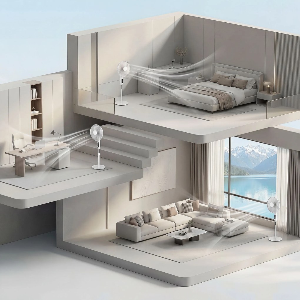 HOMCOM Ventilator de Podea cu Telecomandă, Ventilator Vertical, Alb | Aosom Romania