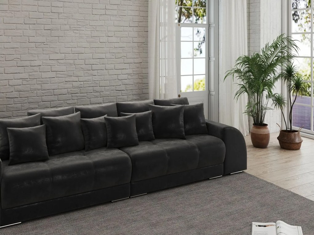 Canapea extensibilă dumonde cu 2 lăzi de depozitare si sezut confortabil din spuma high-density, Verona Madagaskar Black 310x100 cm