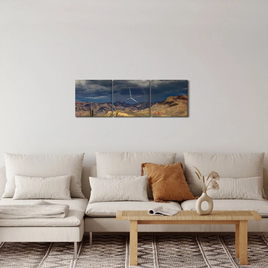Tablou - cactușii în natură (cu ceas) (90x30 cm)