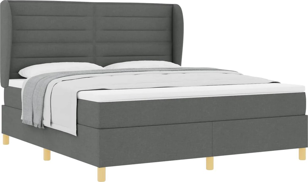 vidaXL Pat cu arcuri cu saltea Gri închis 200 x 180 cm țesătură