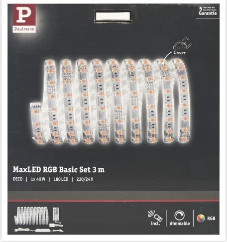 Bandă dimabilă LED RGB/40W MAXLED 3m 230V Paulmann 70673 + telecomandă