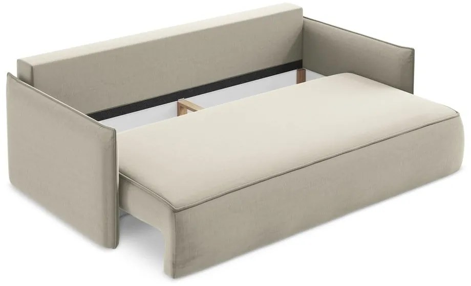 Canapea bej extensibilă/cu spațiu de depozitare cu tapițerie din catifea 225 cm Hula – Makamii