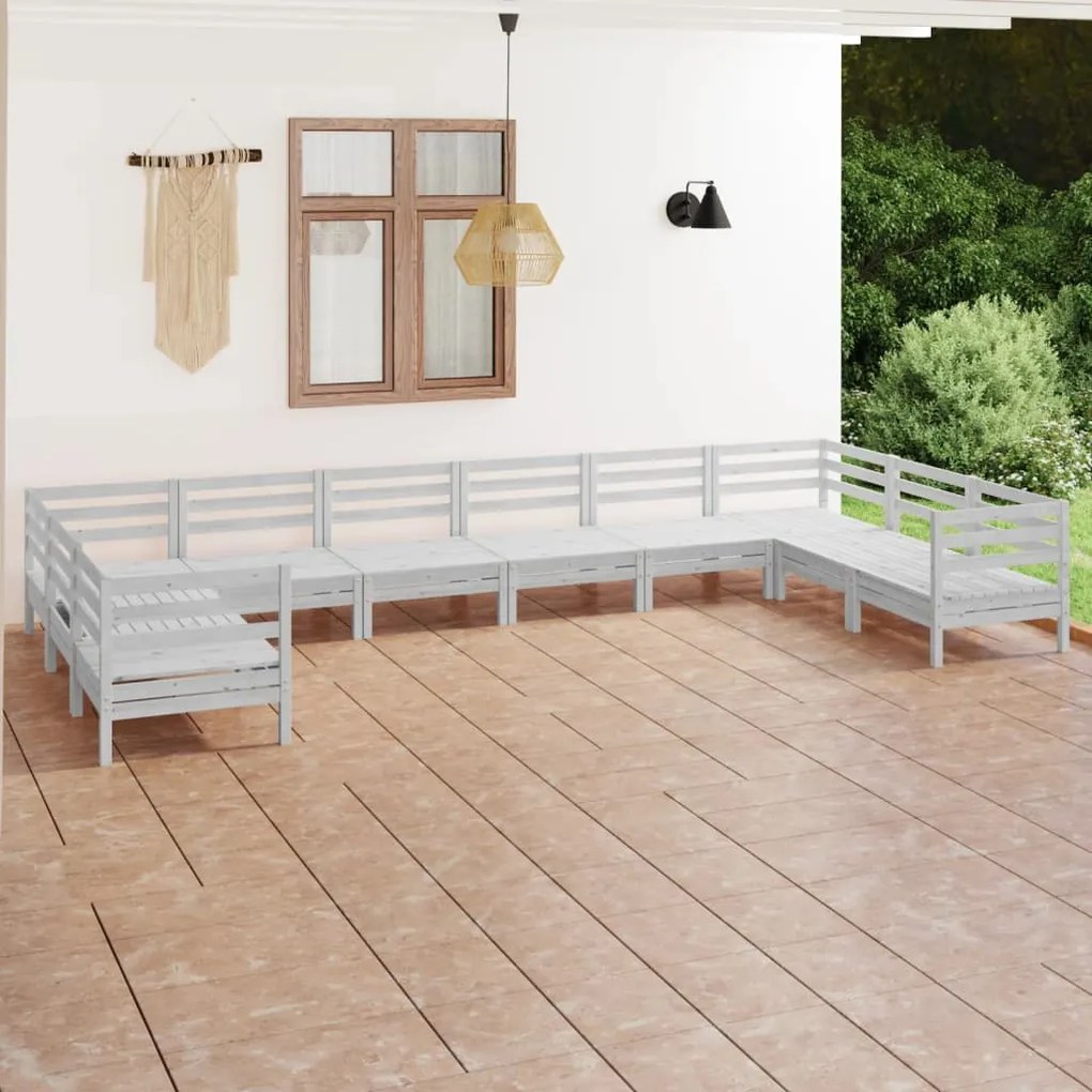 3083545 vidaXL Set mobilier relexare grădină, 10 piese, alb, lemn masiv de pin