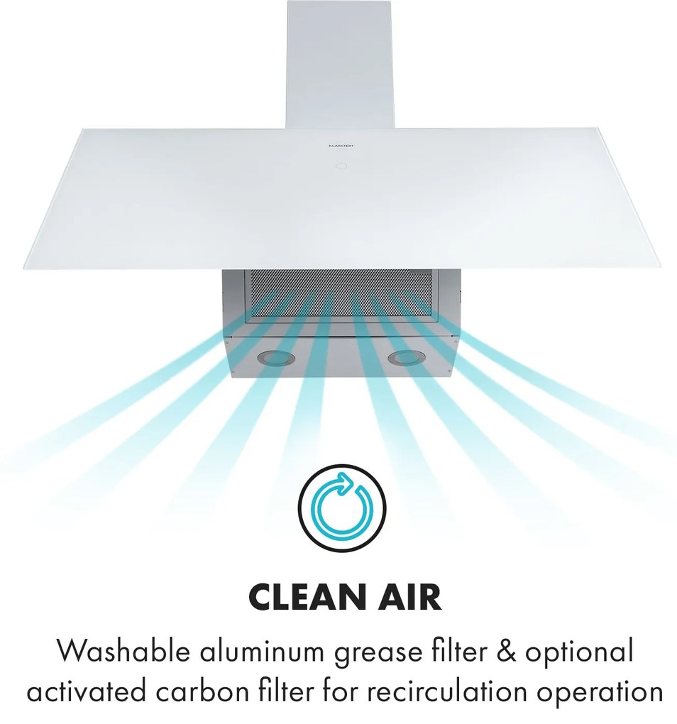 Laurel 90, hotă, 90 cm, putere de extracție 350 mm³/h, LED, ecran tactil, alb