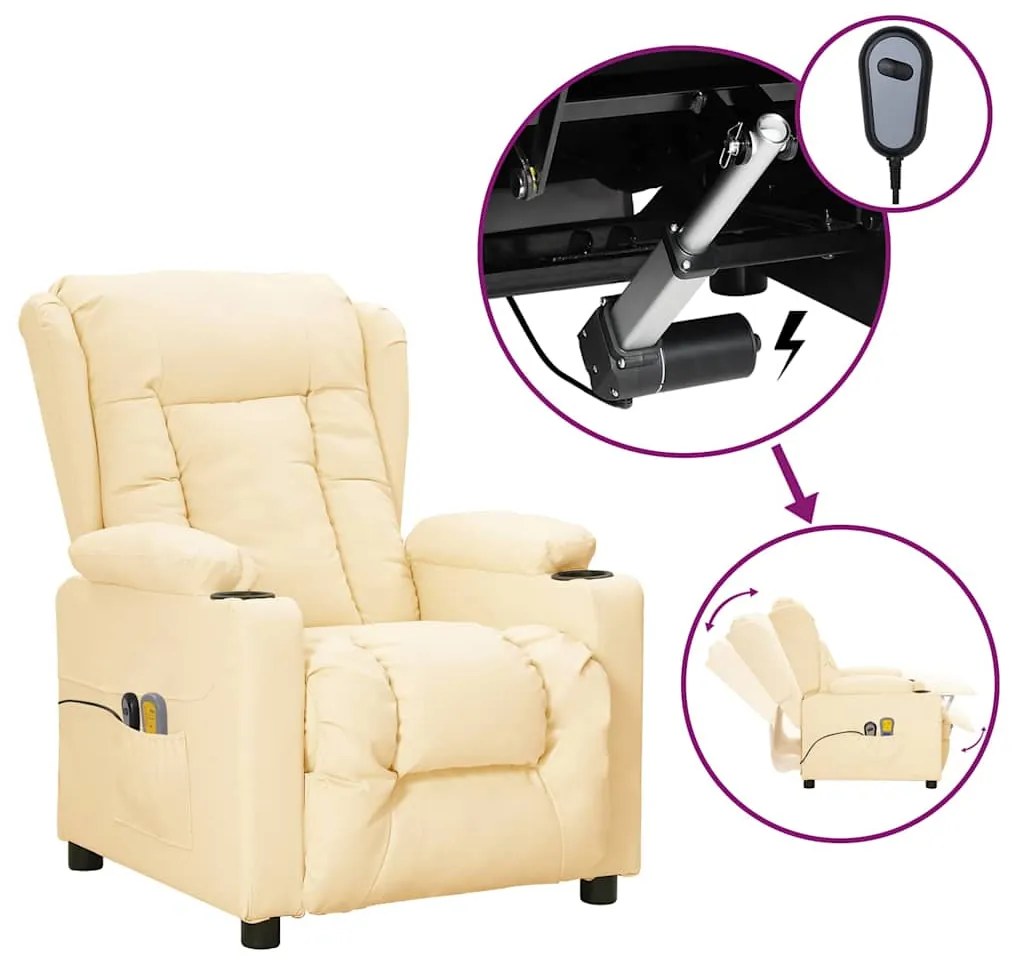 vidaXL Fotoliu de masaj electric, crem, piele ecologică