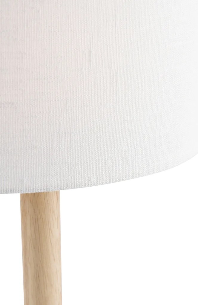 Tafellamp hout met ovale linnen kap wit 25cm - Mels