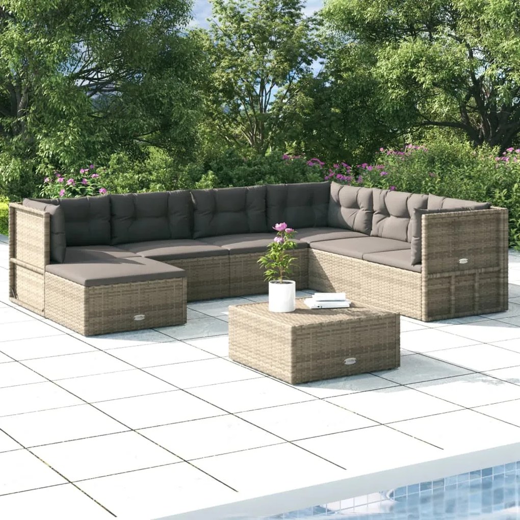 3187232 vidaXL Set mobilier de grădină cu perne, 7 piese, gri, poliratan