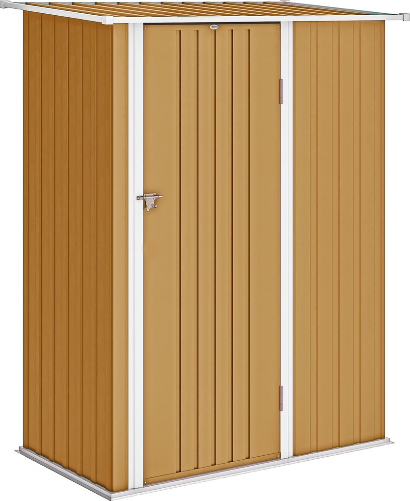 Outsunny Căsuță de Grădină 1.07m² din Oțel Zincat, Căsuță pentru Unelte cu Ușă Blocabilă, Acoperiș Înclinat, 142x86x189 cm, Galben | Aosom Romania