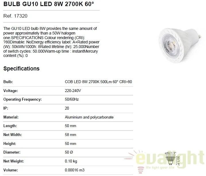 BEC LED GU10 8W 2700K 17320