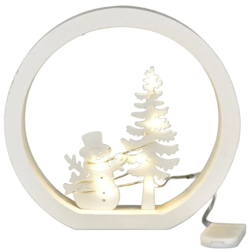 Decorație LED de Crăciun Om de zăpadă, diametru 15cm, alb cald