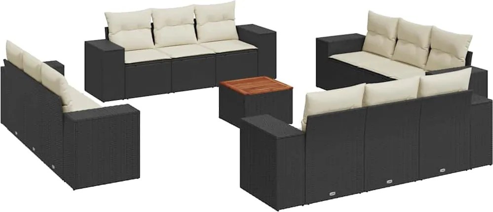 vidaXL Set mobilier de grădină cu perne, 13 piese, negru, poliratan