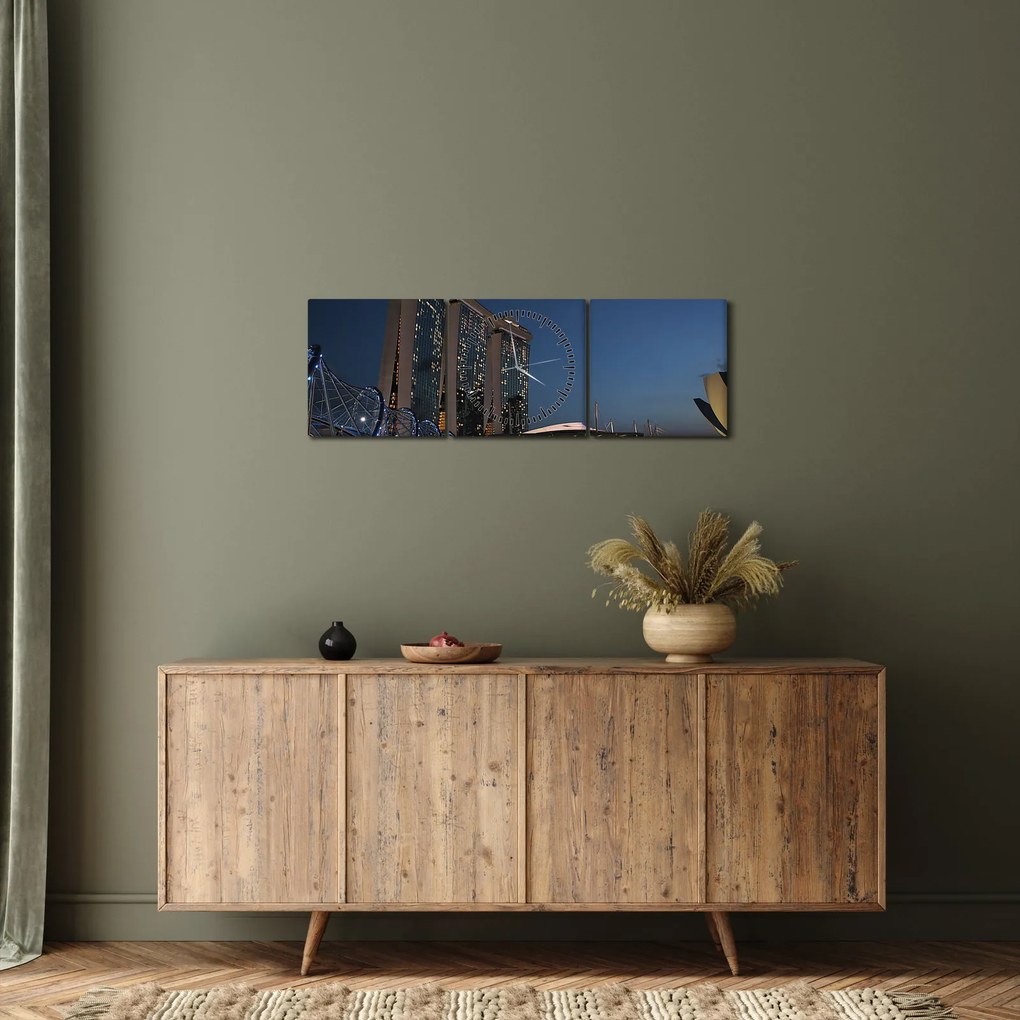 Tablou cu metropolă modernă (cu ceas) (90x30 cm)