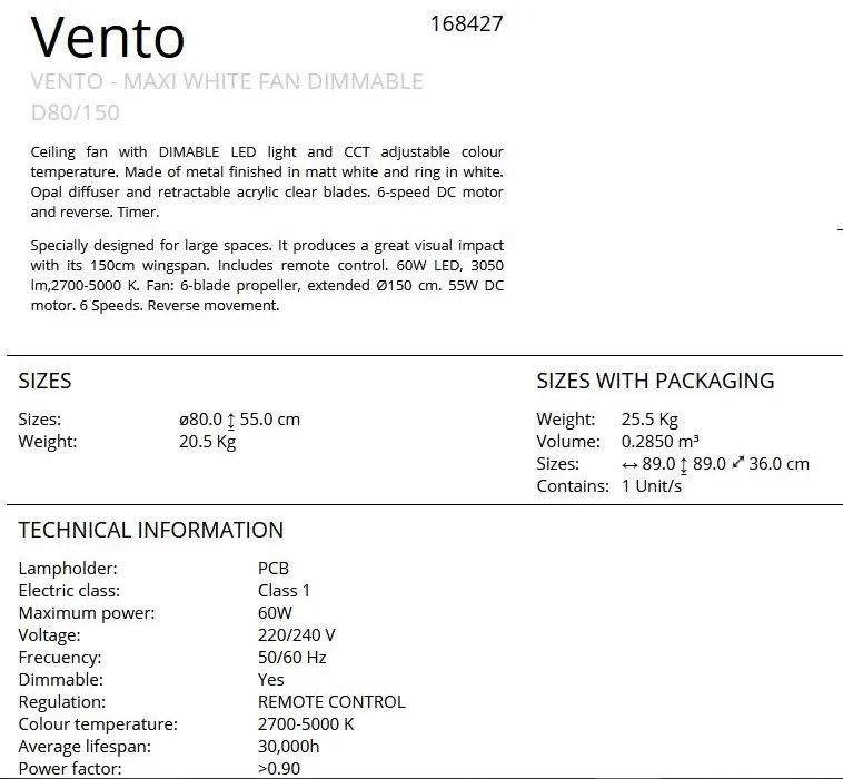 Lustra LED cu Ventilator si telecomanda, lame retractabile Vento alb