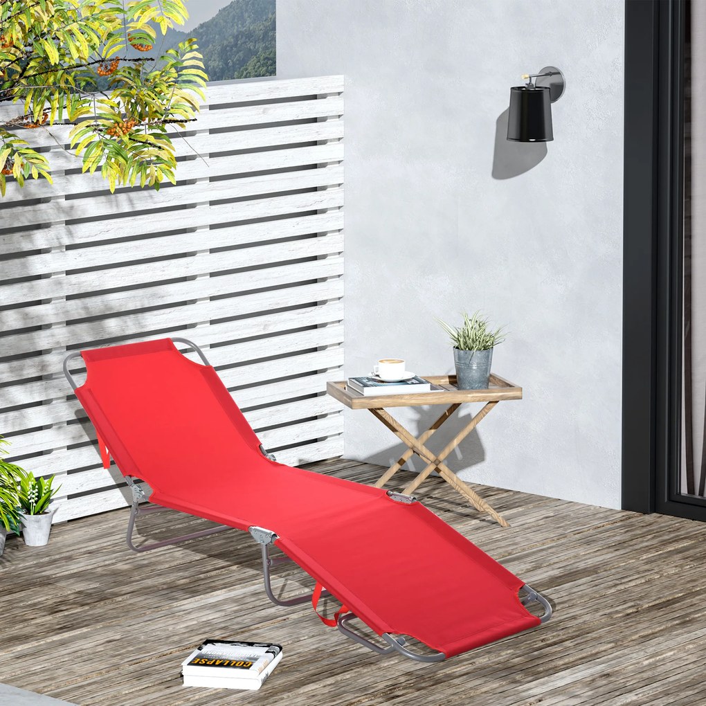 Outsunny Șezlong Pliabil cu Spătar Reglabil în 5 Poziții, Șezlong de Grădină cu Structură din Metal și Material Oxford, pentru Plajă, Piscină, Grădină, 187x55x24cm, Roșu | Aosom Romania