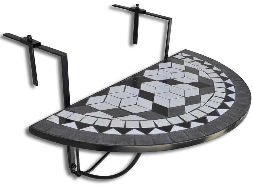 41125 vidaXL Masă de balcon suspendată, negru și alb, mozaic