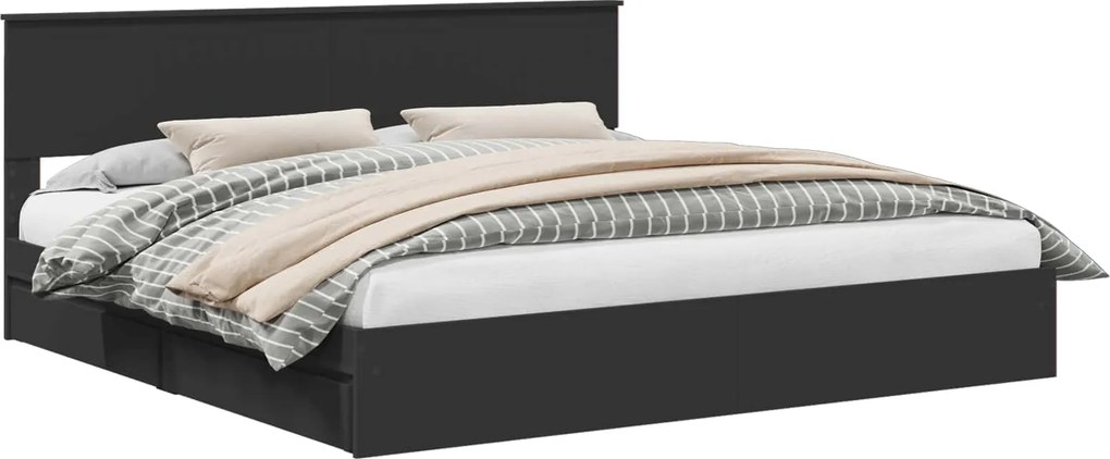 vidaXL Pat cu storage cu headboard Negru 200 x 200 cm Lemn compozit