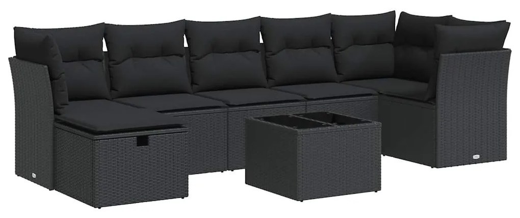 3325311 vidaXL Set mobilier de grădină cu perne, 8 piese, negru, poliratan