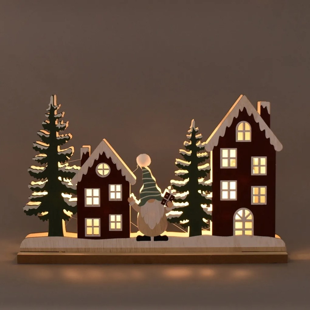 Decorațiuni luminoase de Crăciun, căsuțe, 28 x17,5 x 5 cm, LED