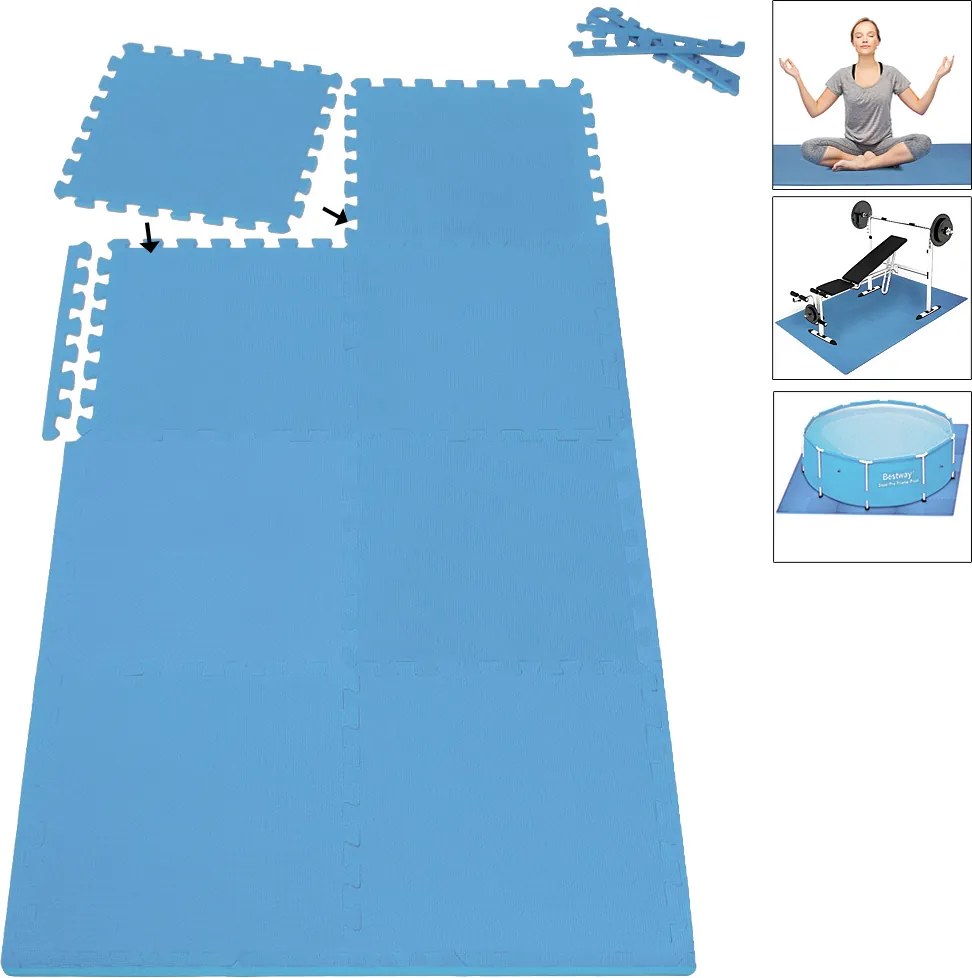 Covor protectie pardoseala Puzzle 8 bucati Albastru 180 x 90 cm
