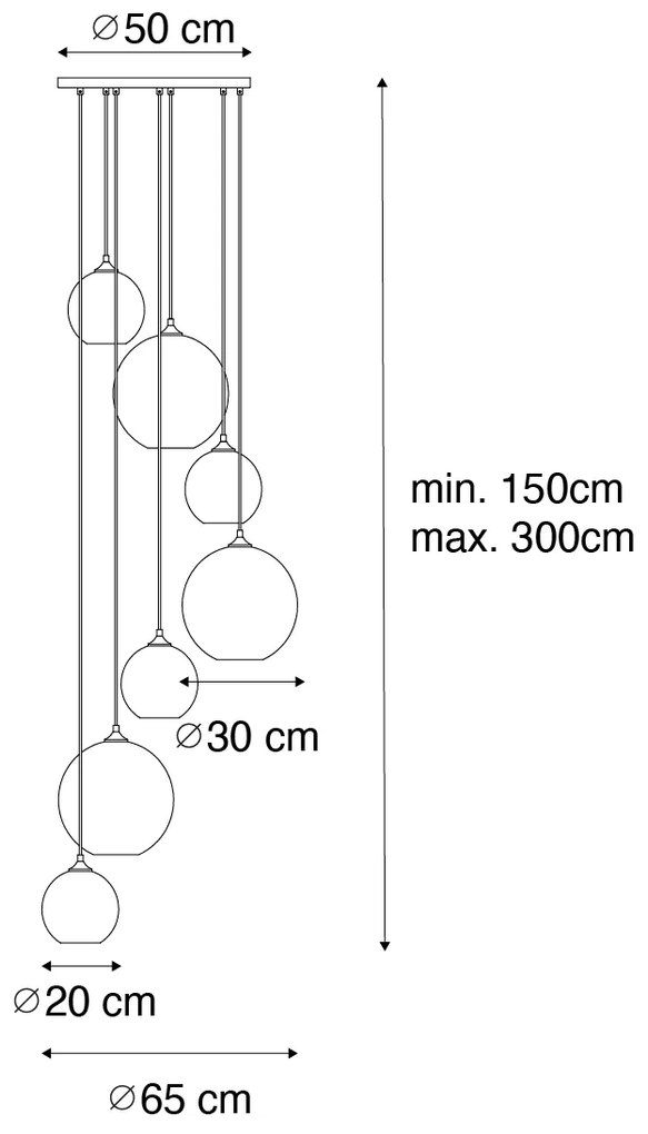 Lampă suspendată Art Deco neagră cu sticlă fumurie rotundă cu 7 lumini - Sandra