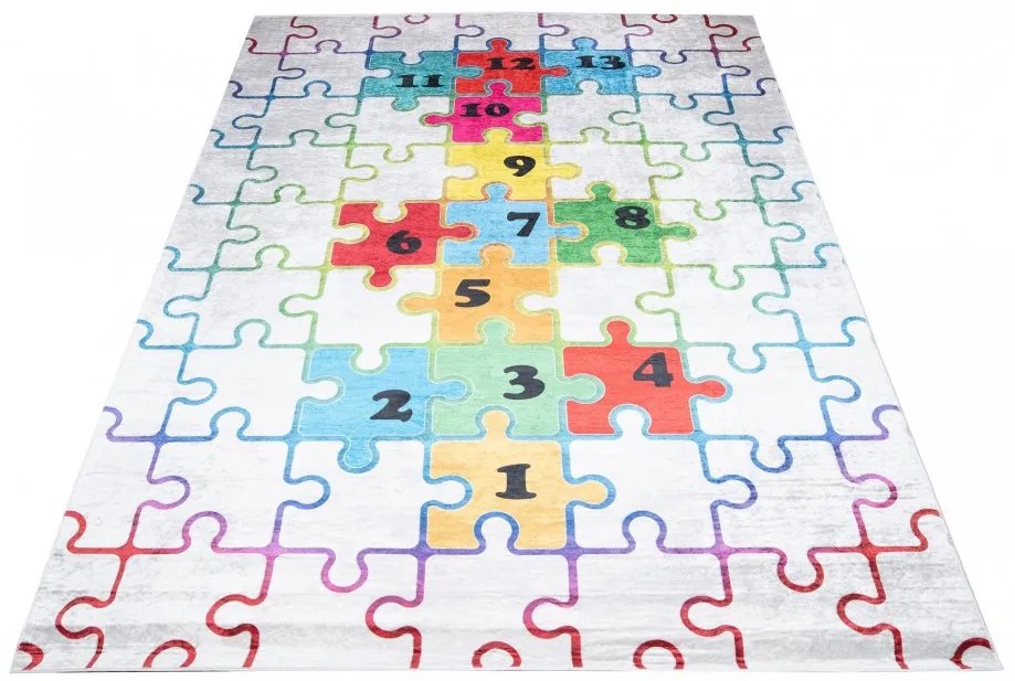 Covor pentru copii cu un motiv colorat de puzzle Lăţime: 140 cm | Lungime: 200 cm