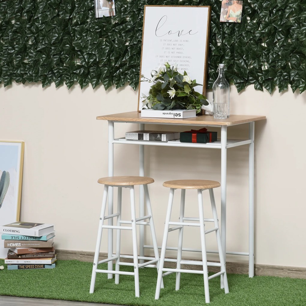 HOMCOM Set Mobilier pentru Bar, Masă și 2 Scaune Asortate, Design Modern, Alb | Aosom Romania