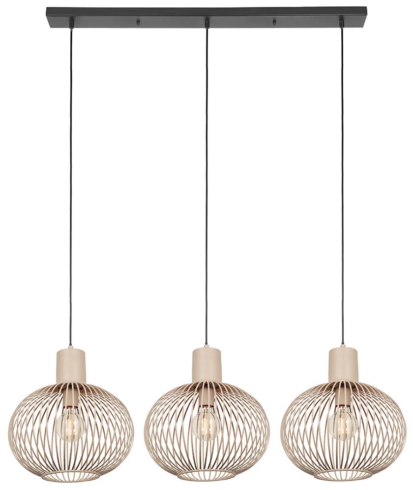 Moderne draad hanglamp zwart met beige 3-lichts - Gila