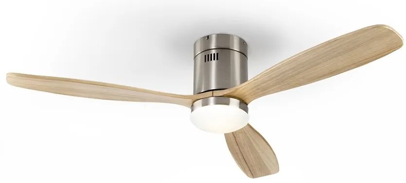 Lustra LED cu Ventilator si telecomanda Siroco D-132cm nichel/lemn