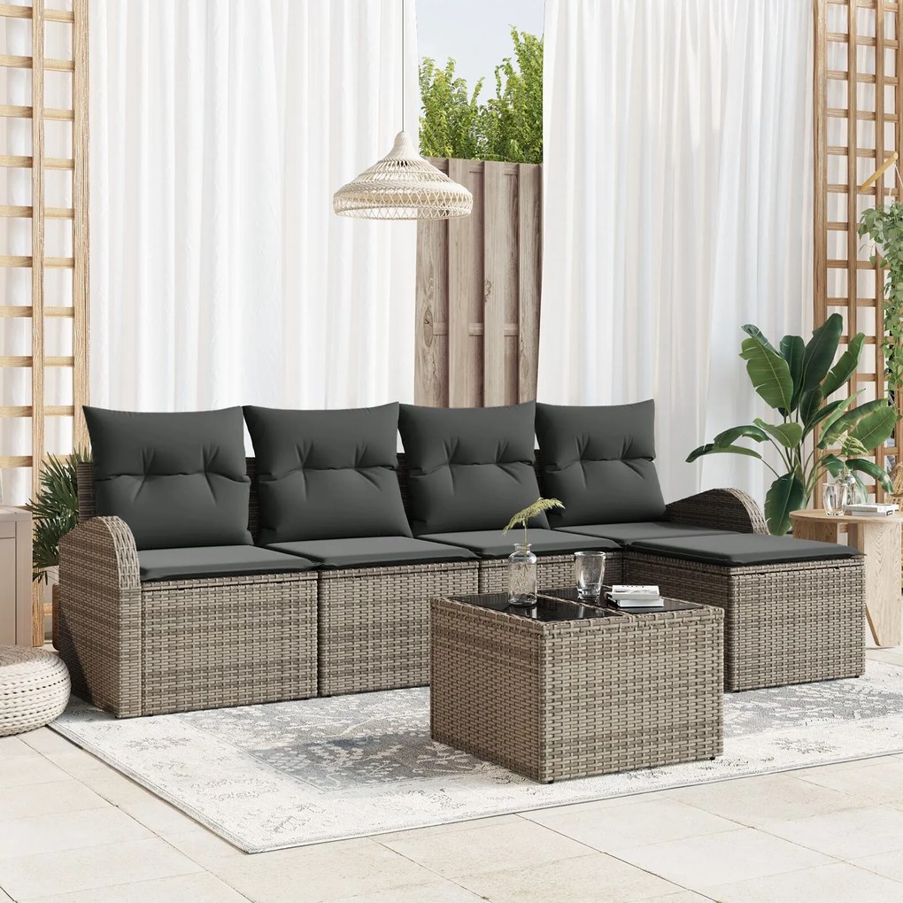 vidaXL Set de canapele pentru grădină cu pernă 6 pcs Gri Rattan poli