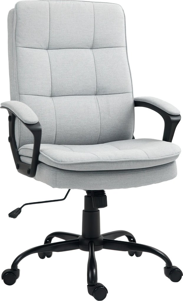 HOMCOM Scaun de Birou Ergonomic cu Spătar Înalt, Înălțime Reglabilă, Funcție de Leagăn și Brațe, 63x70x102-112 cm, Gri | Aosom Romania