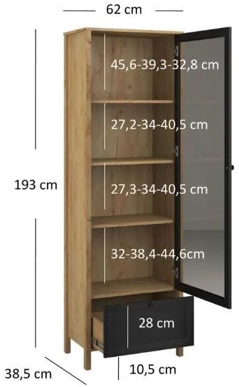 Vitrină Bruselas (stejar craft auriu + negru) . 1116779