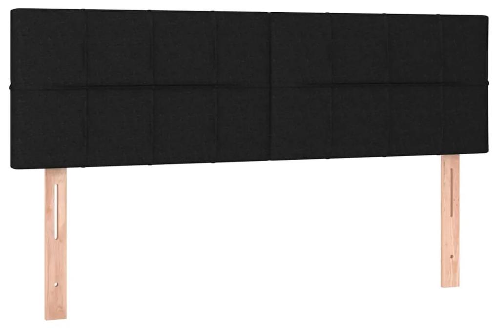 Pat box spring cu saltea, negru, 140x200 cm, textil Negru, 140 x 200 cm, Cu blocuri patrate