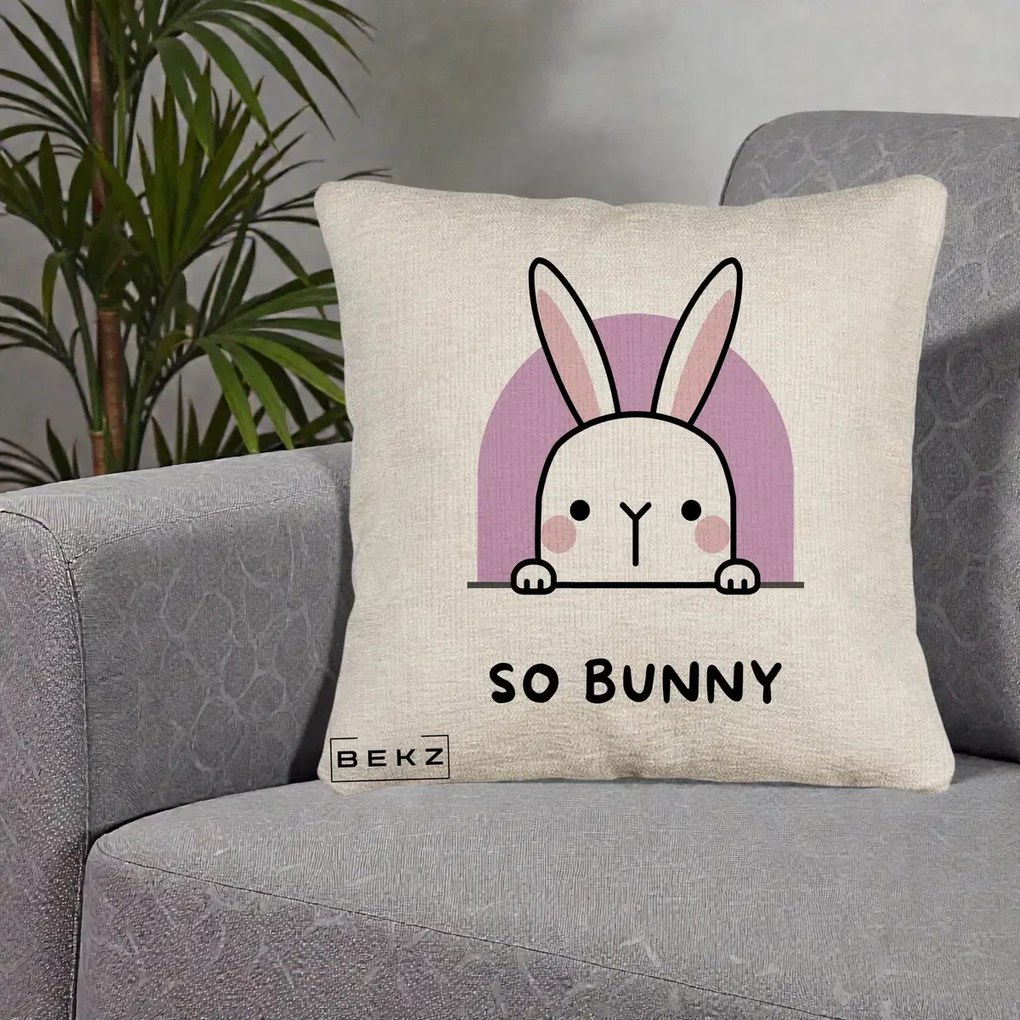 Perna Decorativa So Bunny Kawaii, 40x40 cm, Bej Canapea, Husa Detasabila, Perna Inclusa, BEKZ®