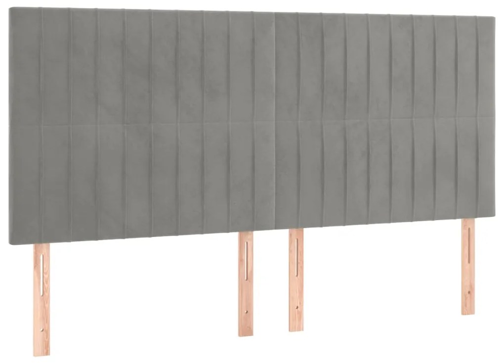 Pat box spring cu saltea, gri deschis, 160x200 cm, catifea Gri deschis, 160 x 200 cm, Benzi verticale