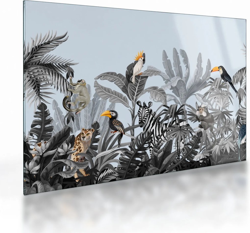 Tablou pe sticlă - Animale în pădurea tropicală (70x50 cm)