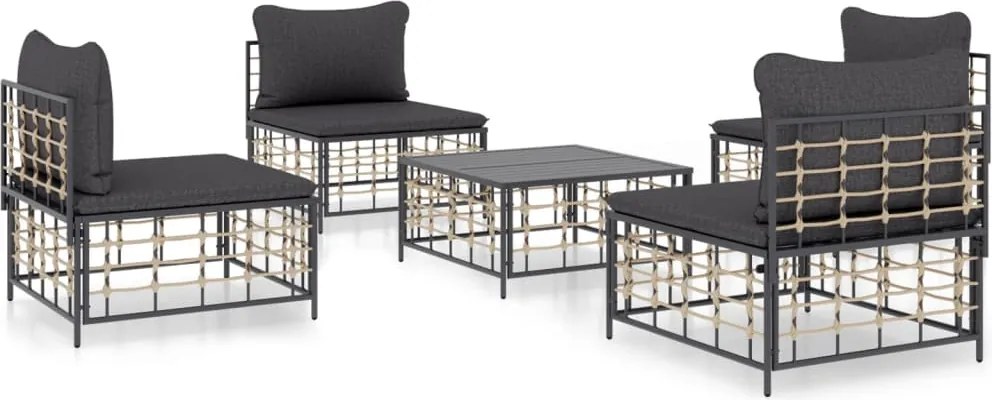 vidaXL Set șezlonguri de grădină 5 piese cu perne, antracit, poliratan