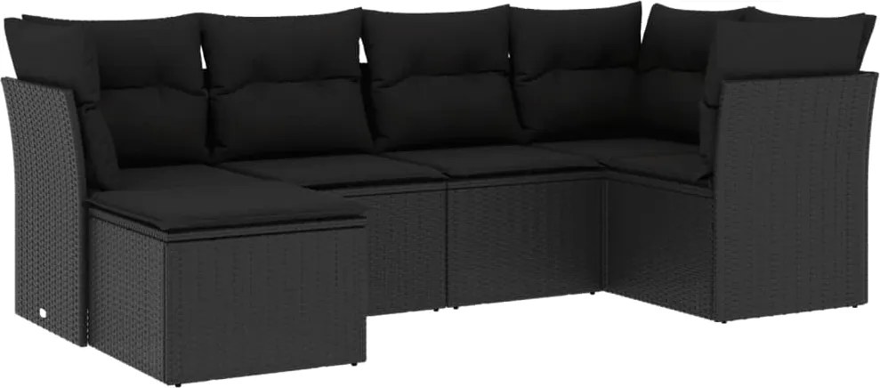 vidaXL Set mobilier de grădină cu perne, 6 piese, negru, poliratan